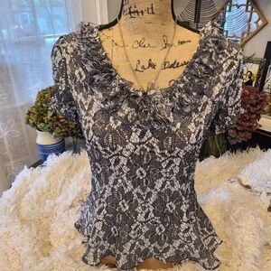 Hayley Matthews - Black and White Ruffle Blouse - S